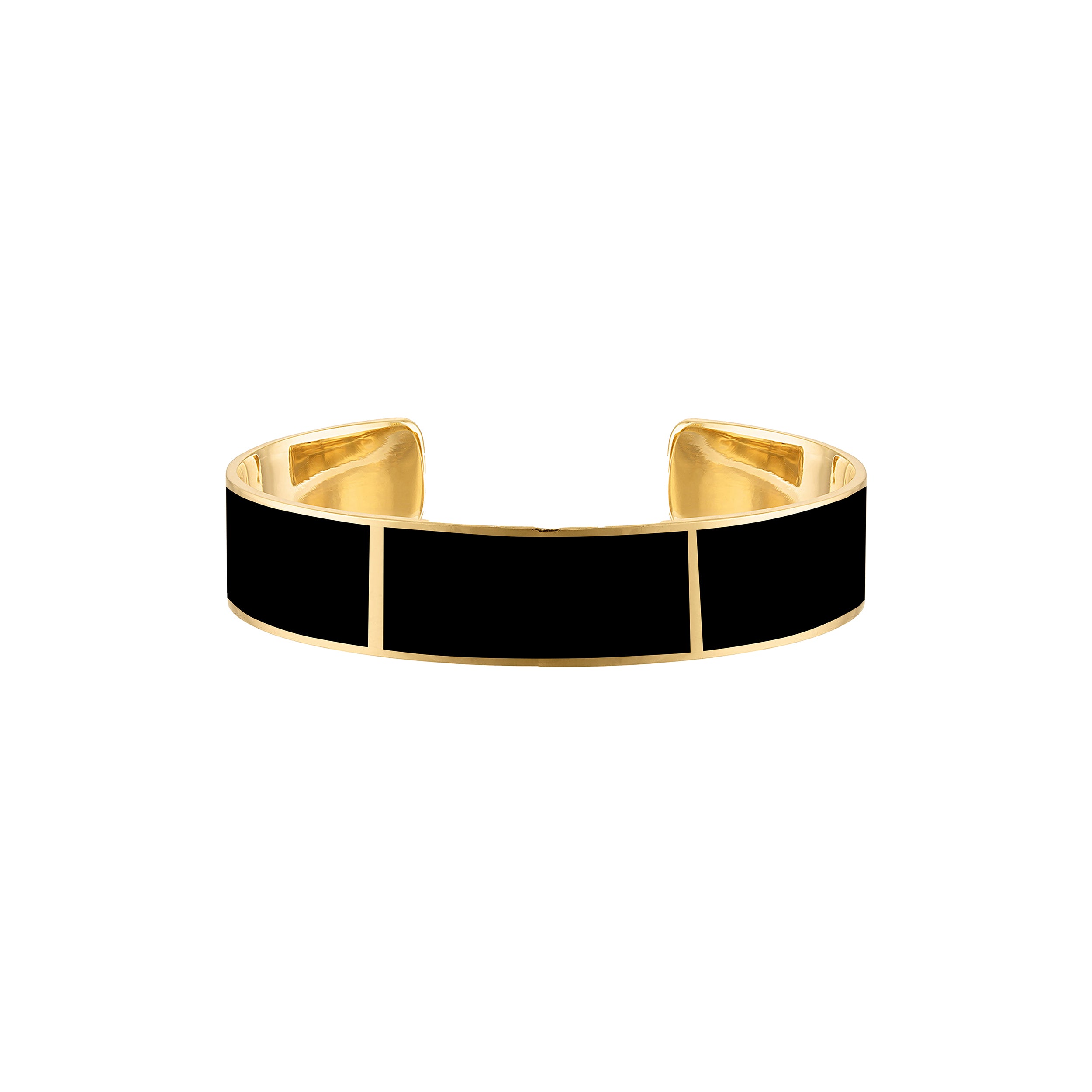 18k Gold 8mm Cuff Bracelets with Black Enamel