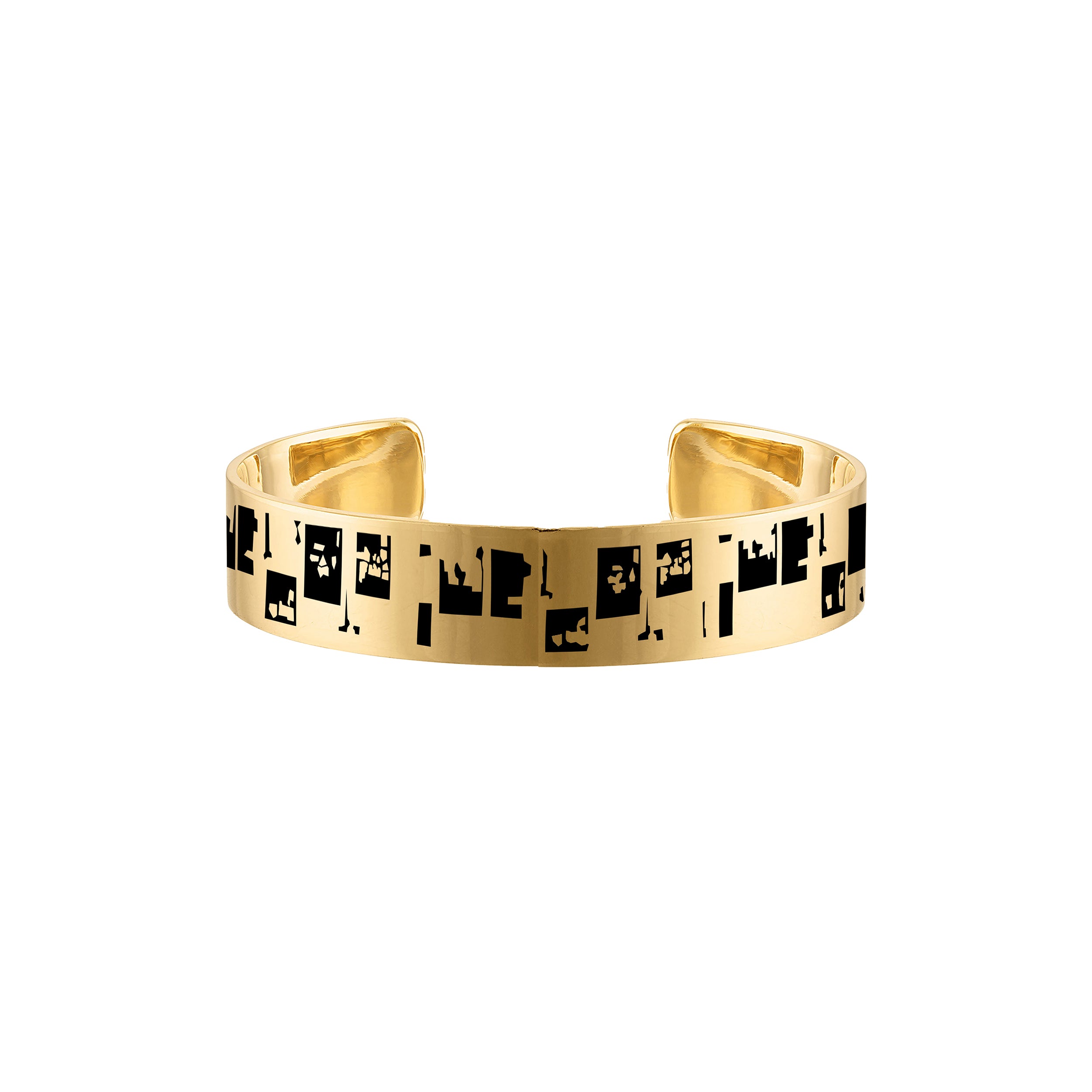 18k Gold 8mm Cuff Bracelets with Black Enamel
