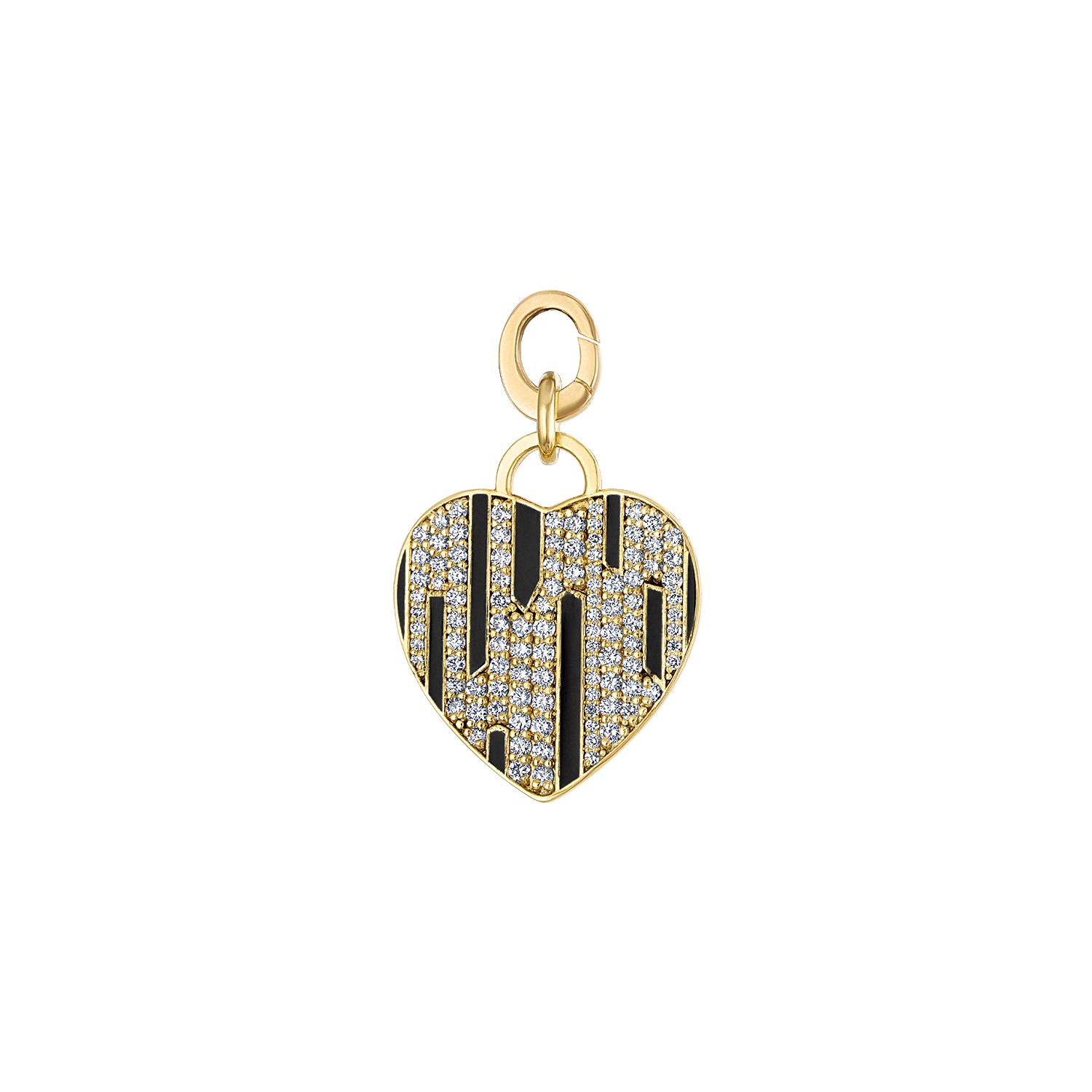 18k Gold Black Enamel & Paved Diamond Heart Pendant