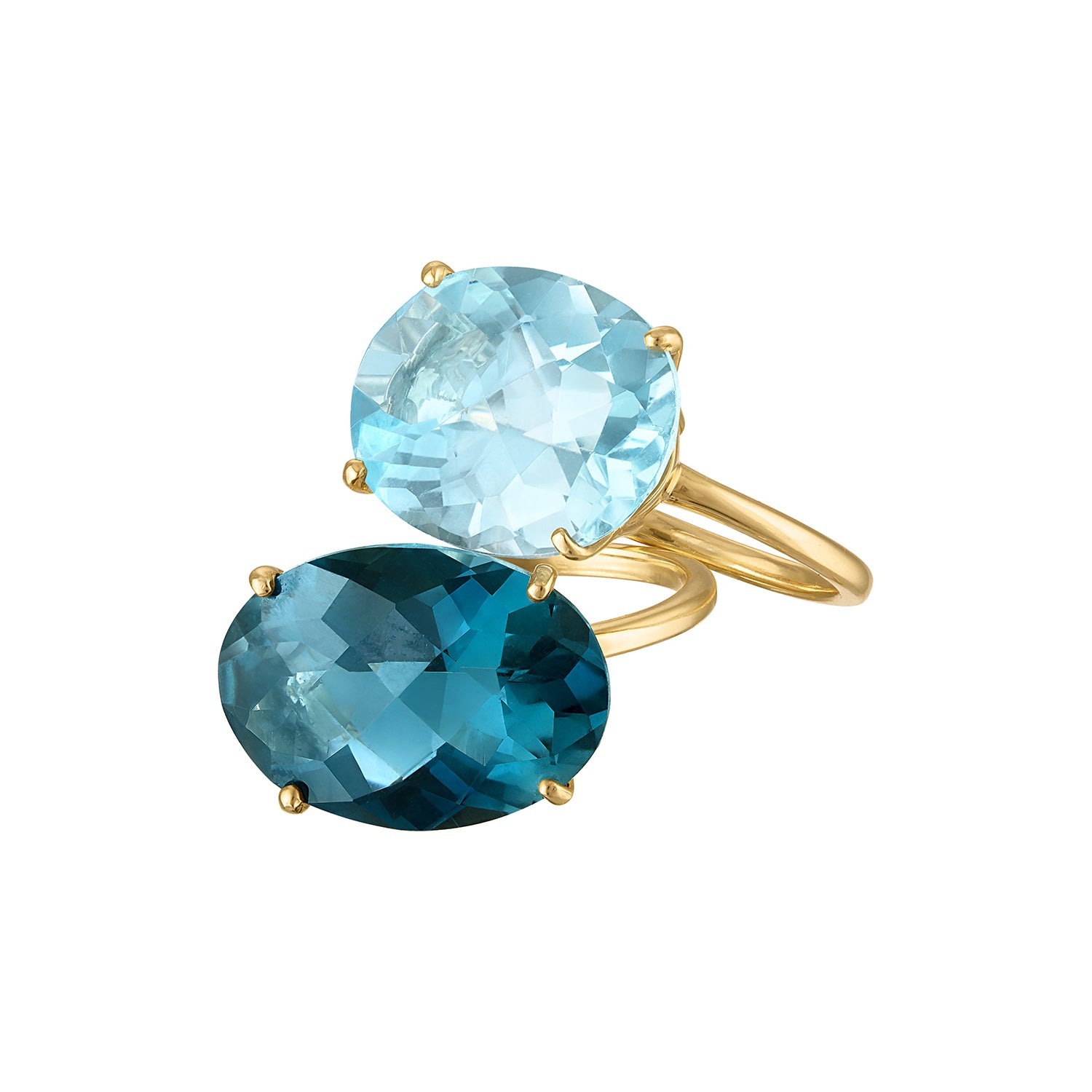 18k Gold Radiant Cut London Blue Topaz Cocktail Ring