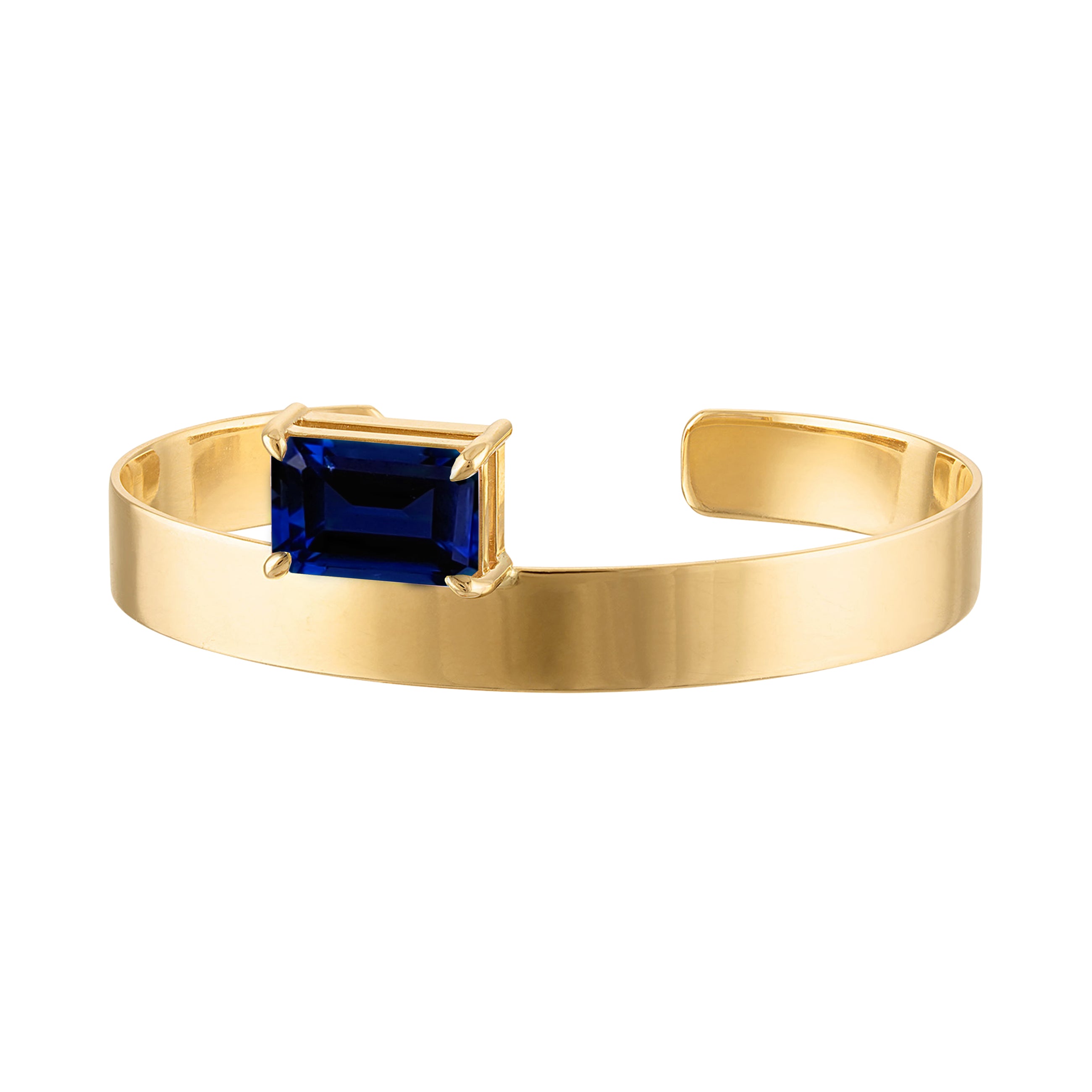 18k Solid Gold Cuff 8mm with Emerald Cut Lolite