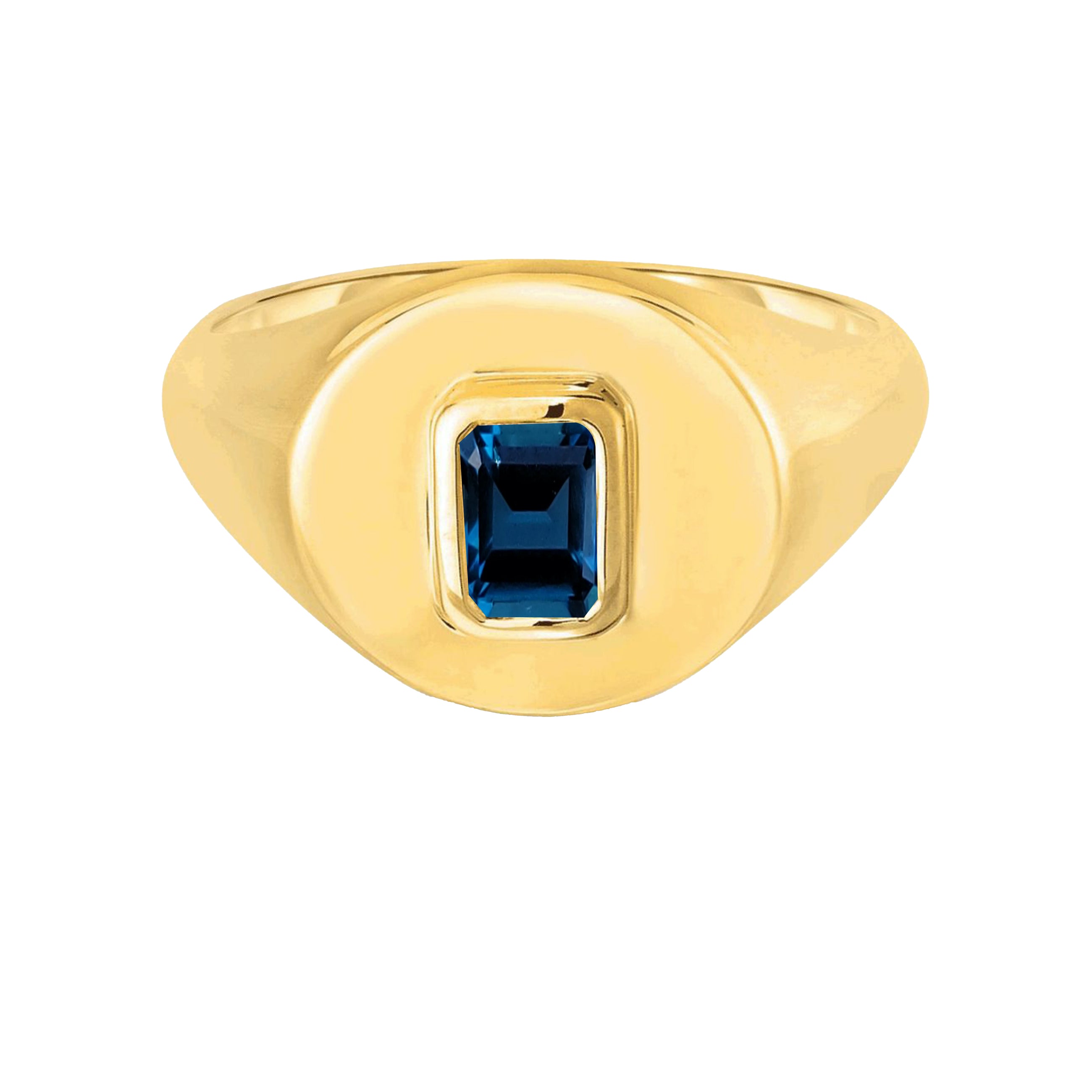 Solid 18k Gold Signet Ring with Blue Sapphire