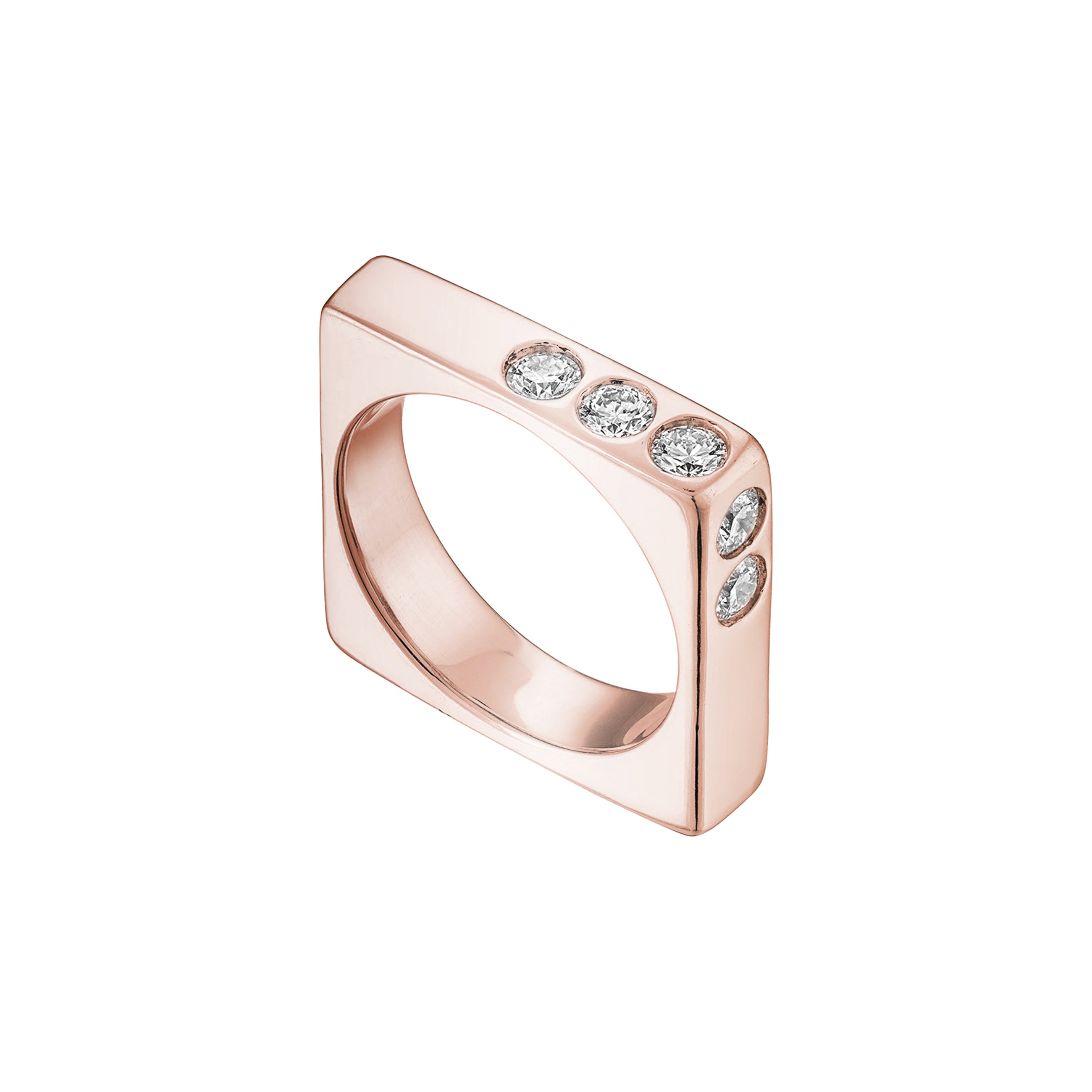 Solid 18k Rose Gold Stacking Ring with Diamonds