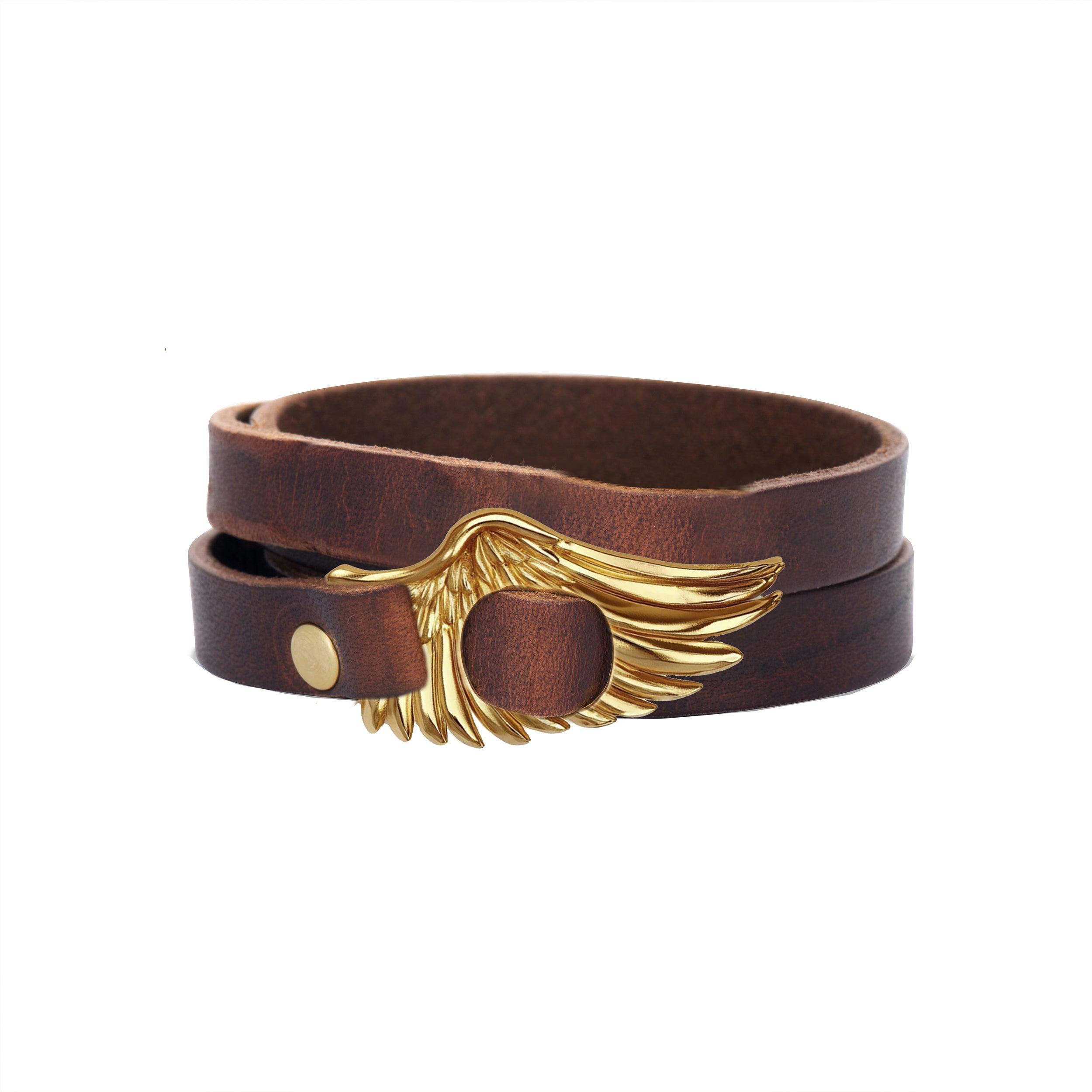 Leather Wrap Bracelet with 18k Gold Angel Wing Buckle