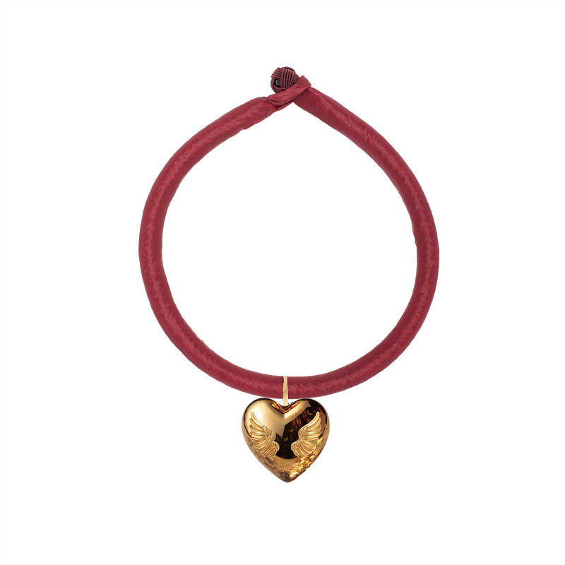18k Gold Heart Pendant on Leather Choker